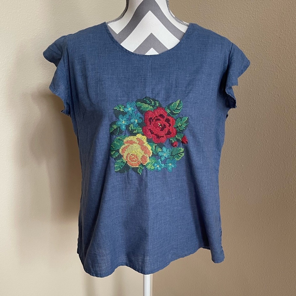 D Narvaez - Cross Stitch Flower Blouse - Shirt - Top - Size: 42